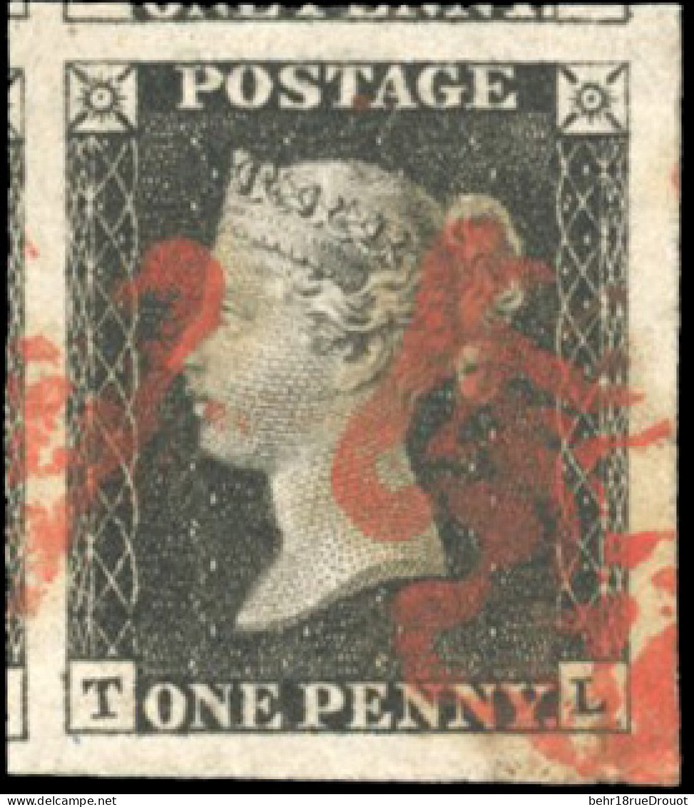 Obl. SG#1 - 1 Penny Black. Small Crown. Imperf. Lettered T-L. Used. Cancelled By A Red Maltese Cross. Superb Four Margin - Altri & Non Classificati