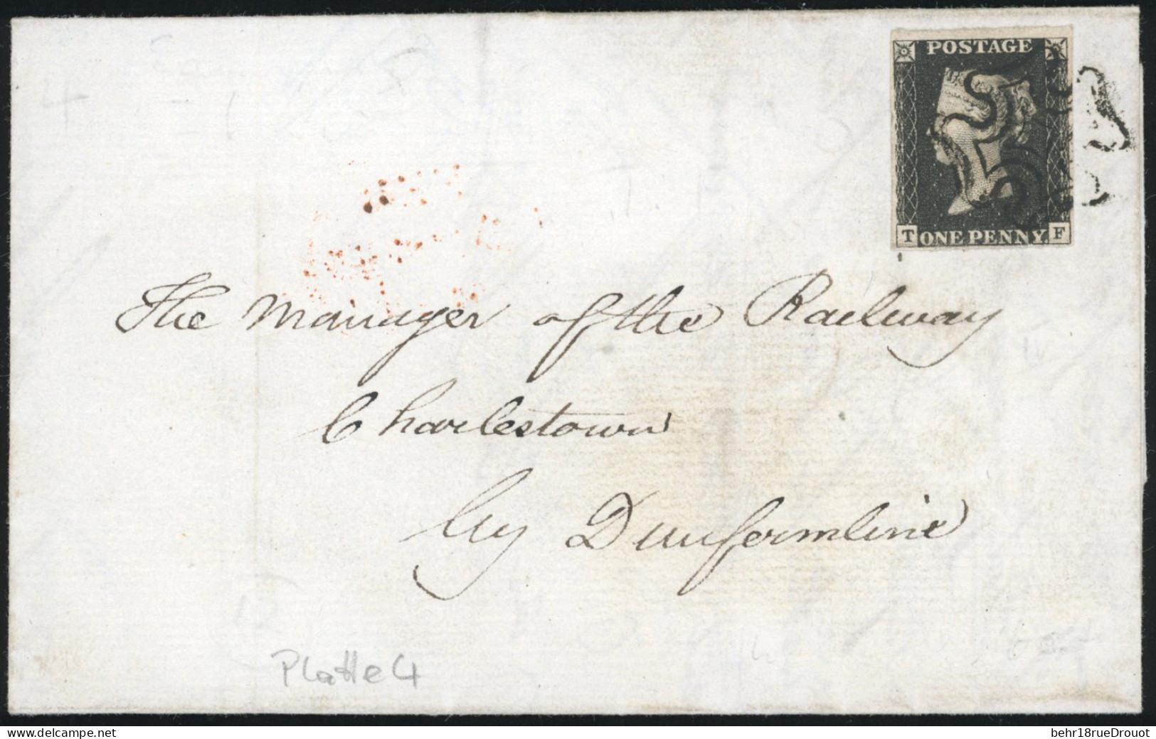 Obl. SG#1 - One Penny Black. Plate 4. Lettered T-F. Used Black Maltesse Cross On Letter. TB. - Altri & Non Classificati