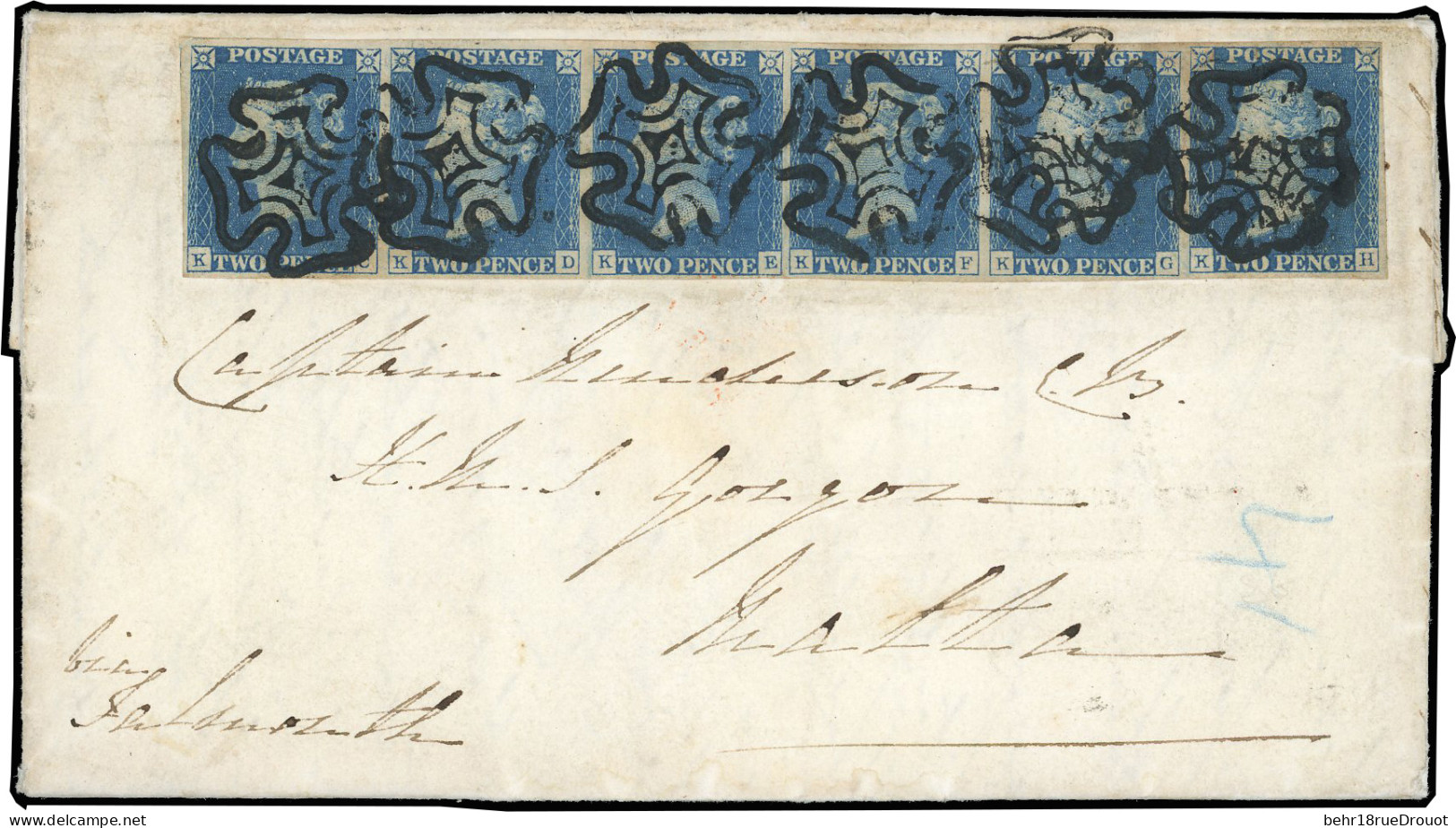 Obl. SG#4 - 1840. 2d. Blue. Horizontal Strip Of Six Lettered KC-KH Cancelled By The Black Maltese Cross Of THURSO. Used  - Sonstige & Ohne Zuordnung