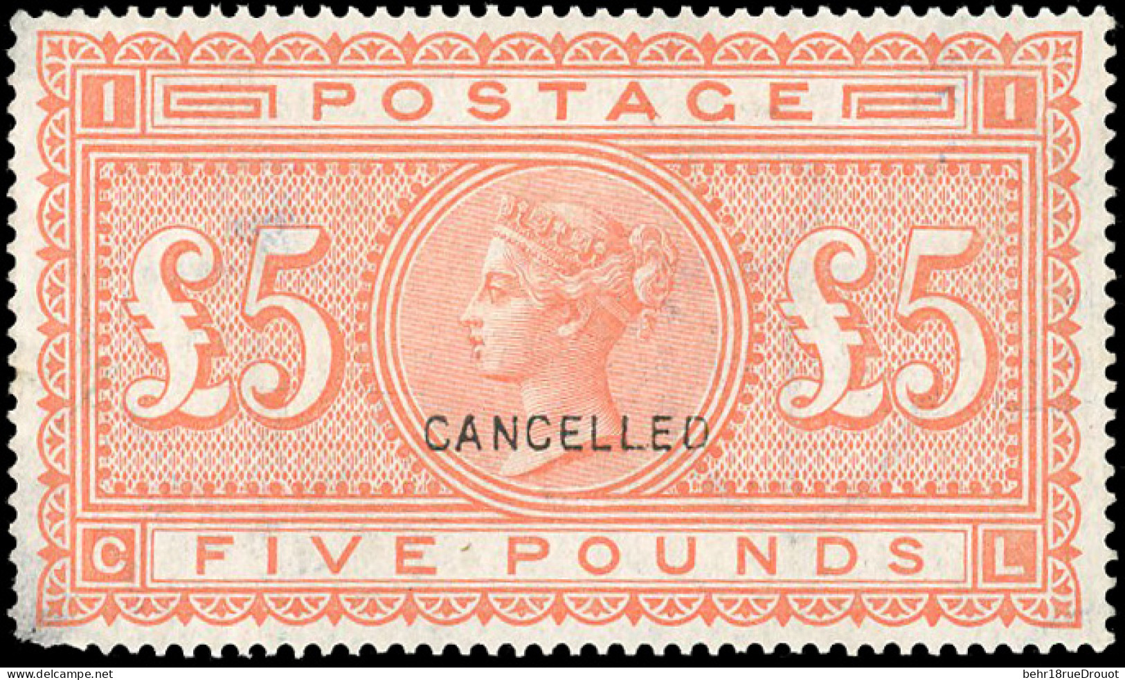 * SG#J128v - 5£. Orange. Plate 1. Perf. 14. Blued Paper. "CANCELLED" Type 14. Fine But With Faults. Catalog SG SPEC. - Autres & Non Classés