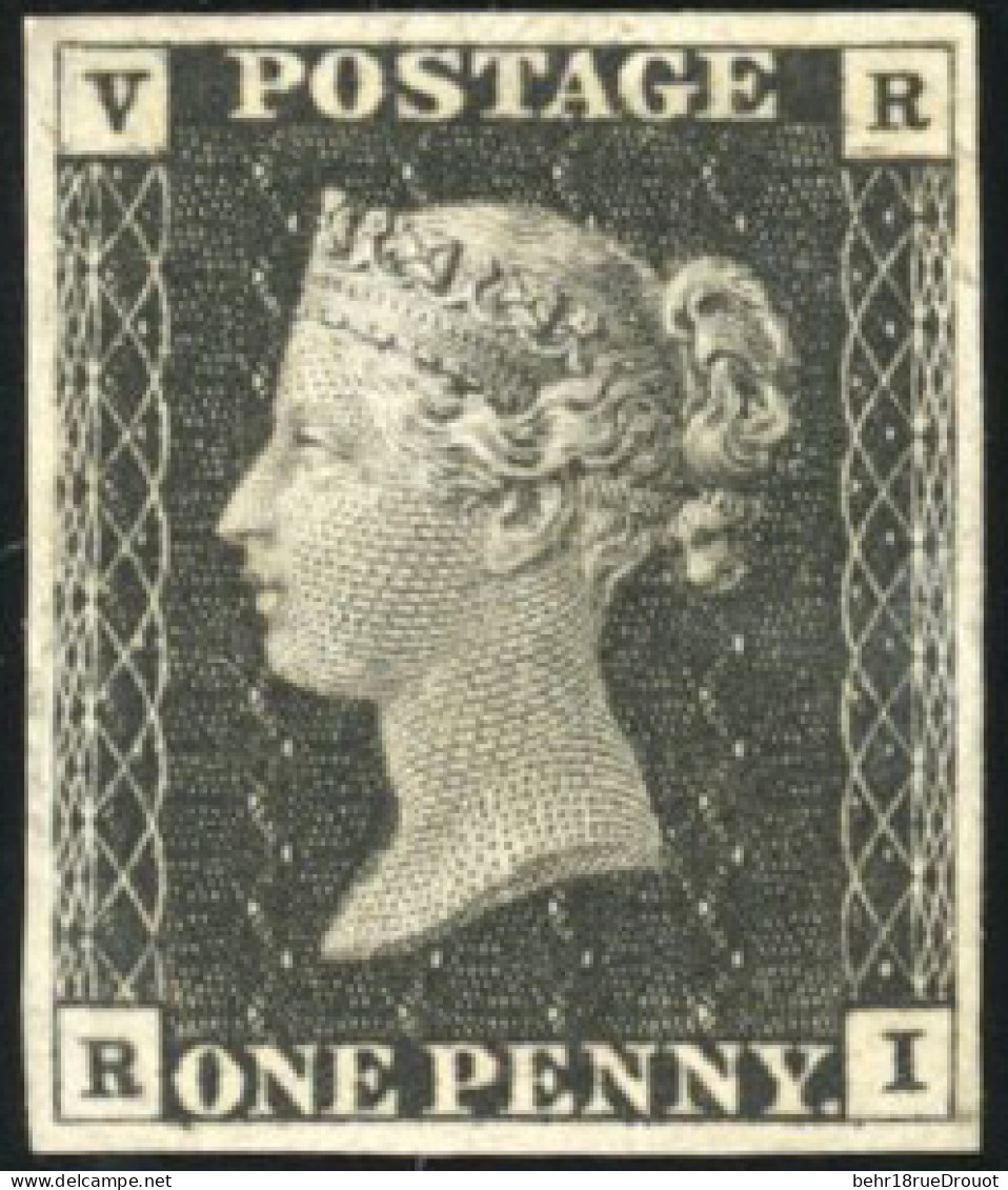 (*) SG#1 - Official Stamps. 1840 ''VR'' Official 1d Black. Wmk. Small Crown. Imperf. Lettered R-I. SUP. RR. - Autres & Non Classés