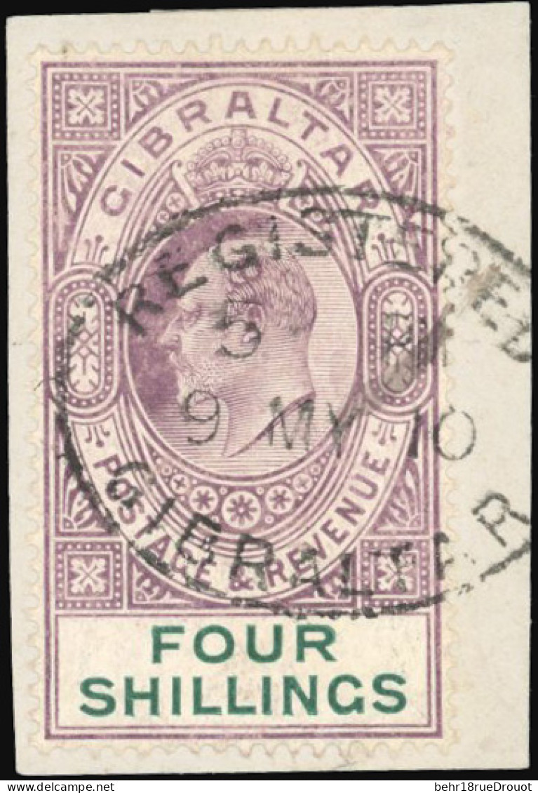 Obl. SG#63 - 4sh. Deep Purple And Green. On Piece. SUP. - Gibraltar