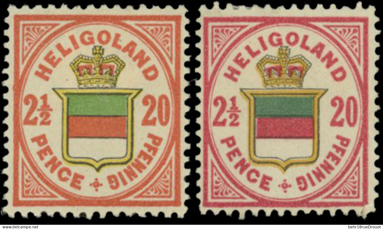 * SG#15+ 15a - 20pf. Rose, Green And Yellow + 20pf. Rose-carmine, Deep Green And Orange. VF. - Heligoland (1867-1890)