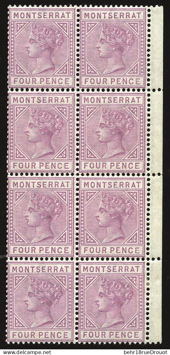 ** SG#11 - 4p. Mauve. Block Of 8. Border Sheet. SUP. - Montserrat