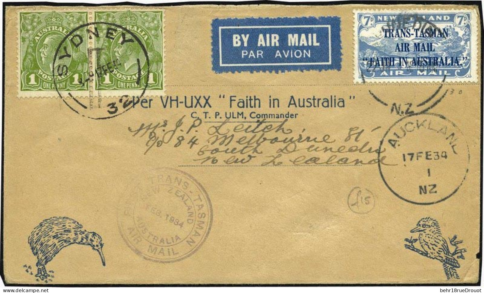 Obl. SG#553 - 7d. Light Blue + AUSTRALIA SG#76 Used On Letter From AUCKLAND To SYDNEY On 17 FEB 34. VF. - Sonstige & Ohne Zuordnung