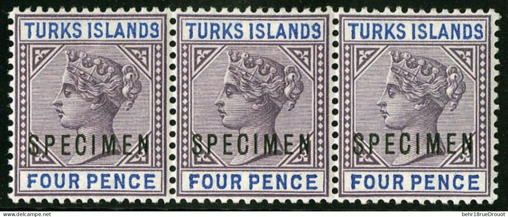 ** SG#32 - 4d. Dull Purple And Ultramarine. Strip Of 3. VF. - Turks & Caicos (I. Turques Et Caïques)