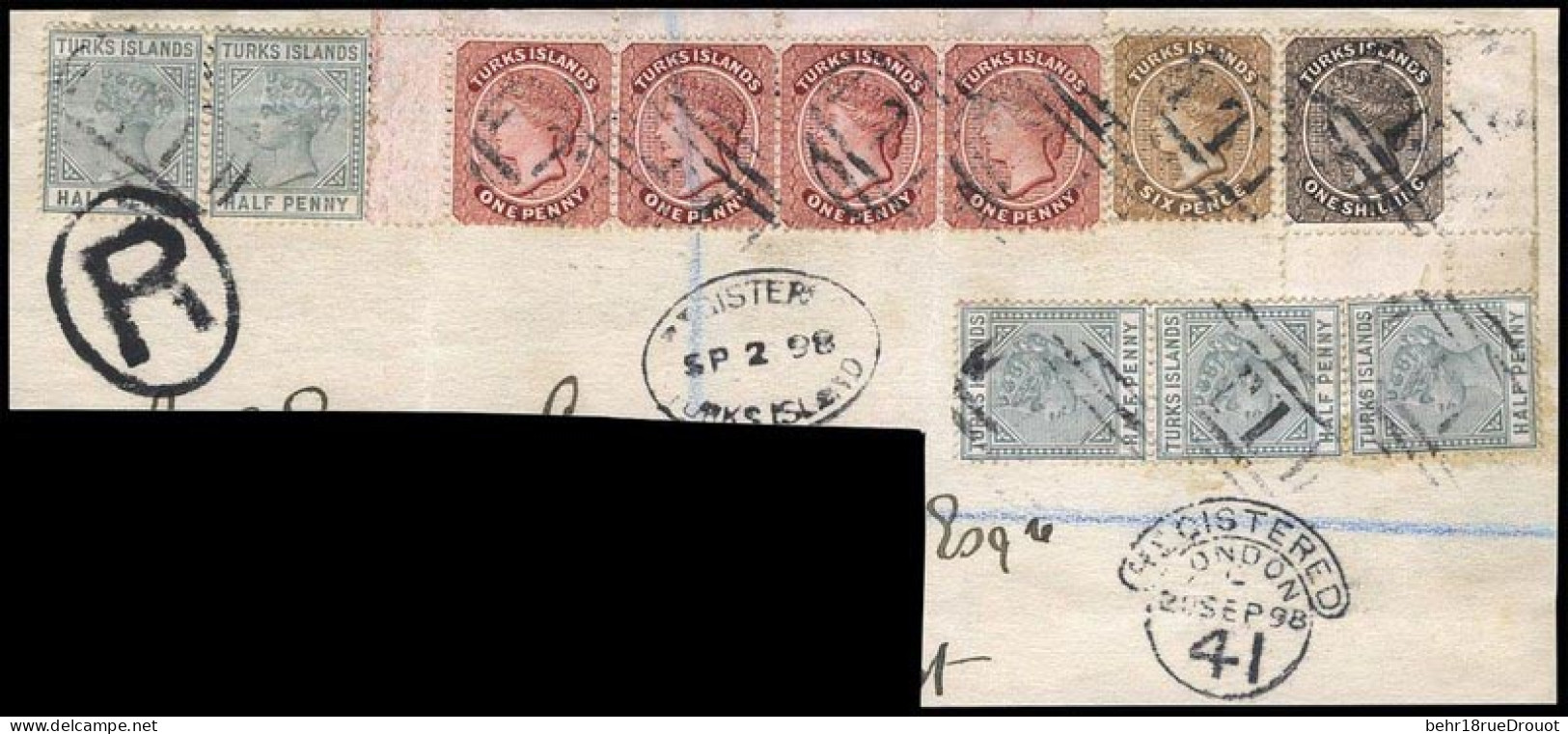 Obl. SG#53x5 + 58x4 - + 59 + 60. Used On Part Of Letter. VF. - Turks & Caicos (I. Turques Et Caïques)