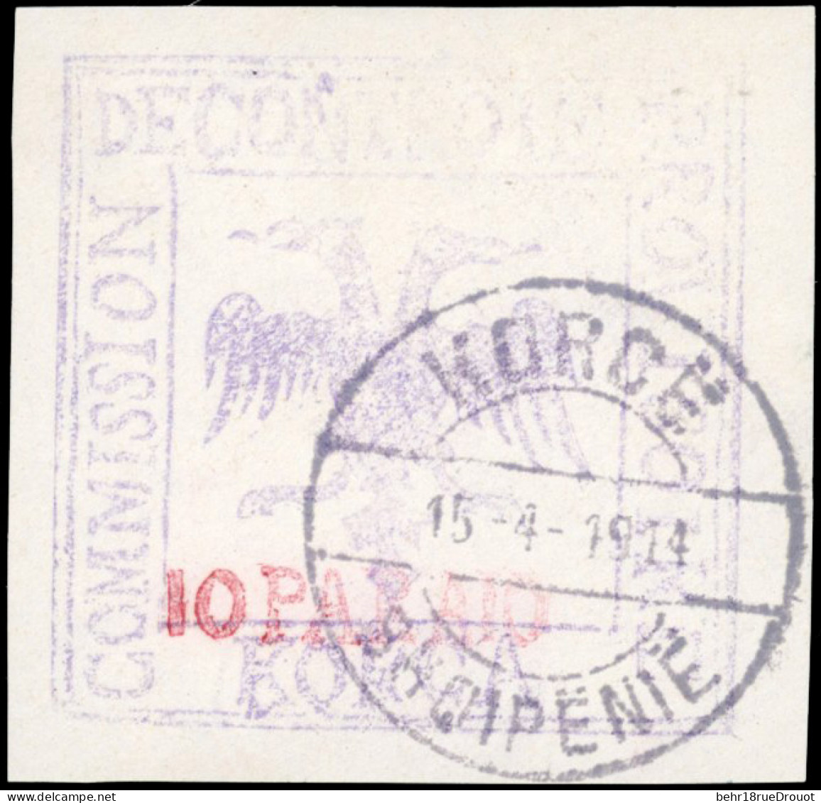 Obl. 37 - 10 PARA 10 Violet S/verdâtre. Obl. KORCE 15-4-1914. TB. - Albania