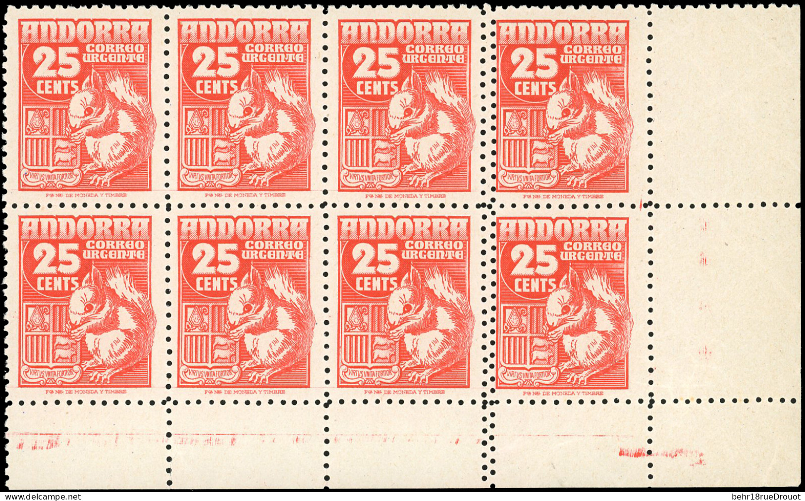 ** 61B - 25c. Ecureuil Et Armoiries. Piquage Double S/2 Timbres Dans Bloc De 8. CdeF. Sans N° De Contrôle. Cote Dallay.  - Andere & Zonder Classificatie