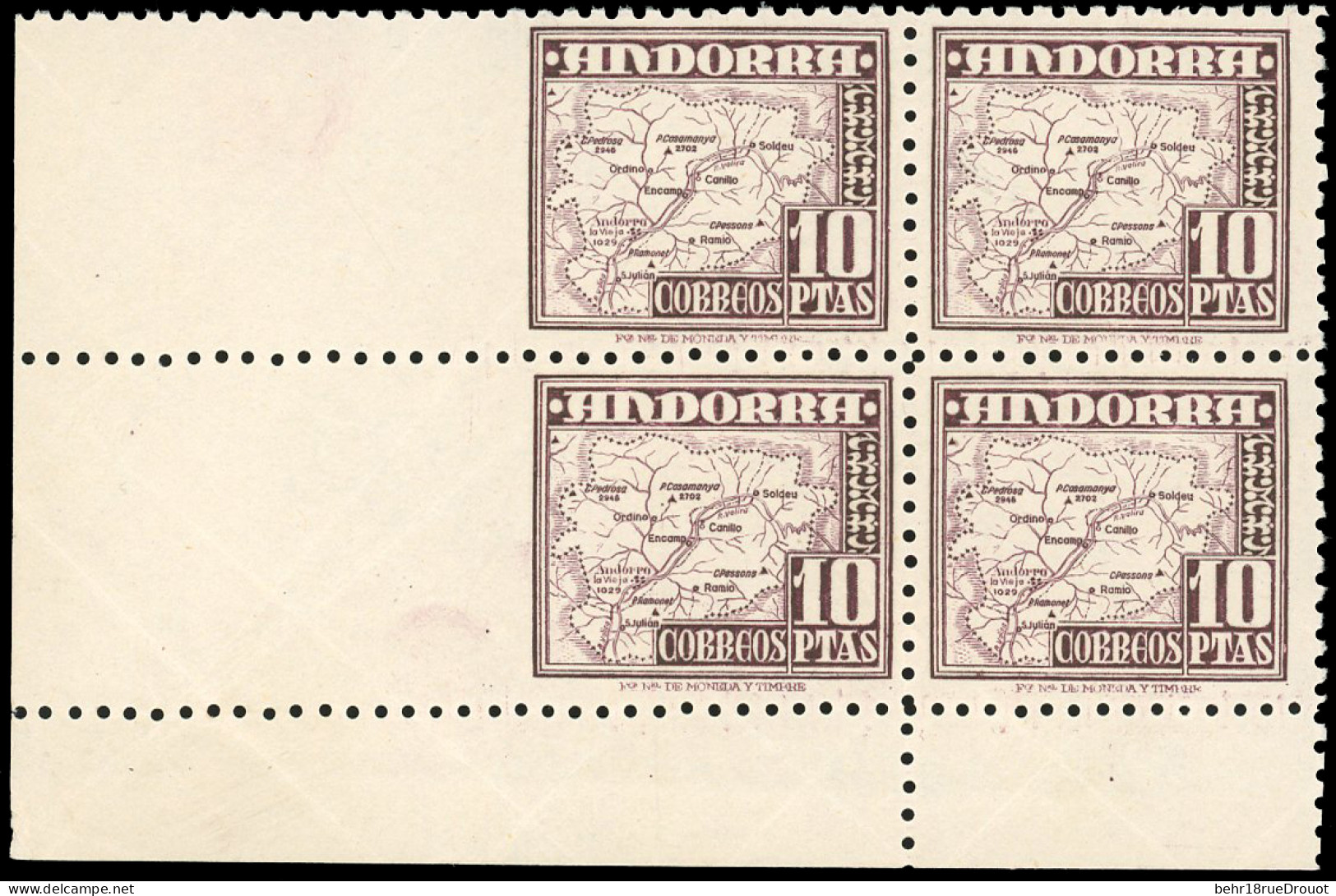 ** 63Ia - 10c. Carte D'Andorre. 2 Timbres ND à Gauche Dans Bloc De 4. CdeF. Sans N° De Contrôle. Cote Dallay. SUP. - Altri & Non Classificati