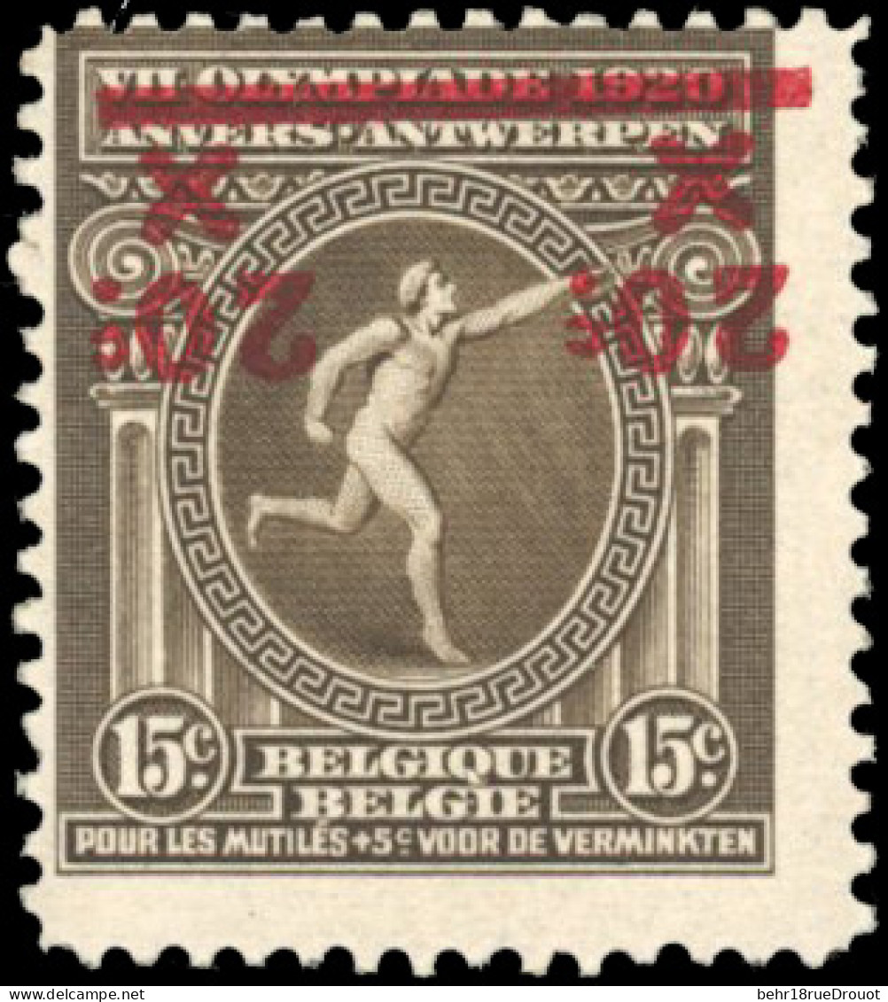 (*) COB#186CU - 20c. S/15c. + 5c. Sépia. Jeux Olympique De 1920. Surcharge Renversée. Gomme De Complaisance. Rare. Certi - Other & Unclassified