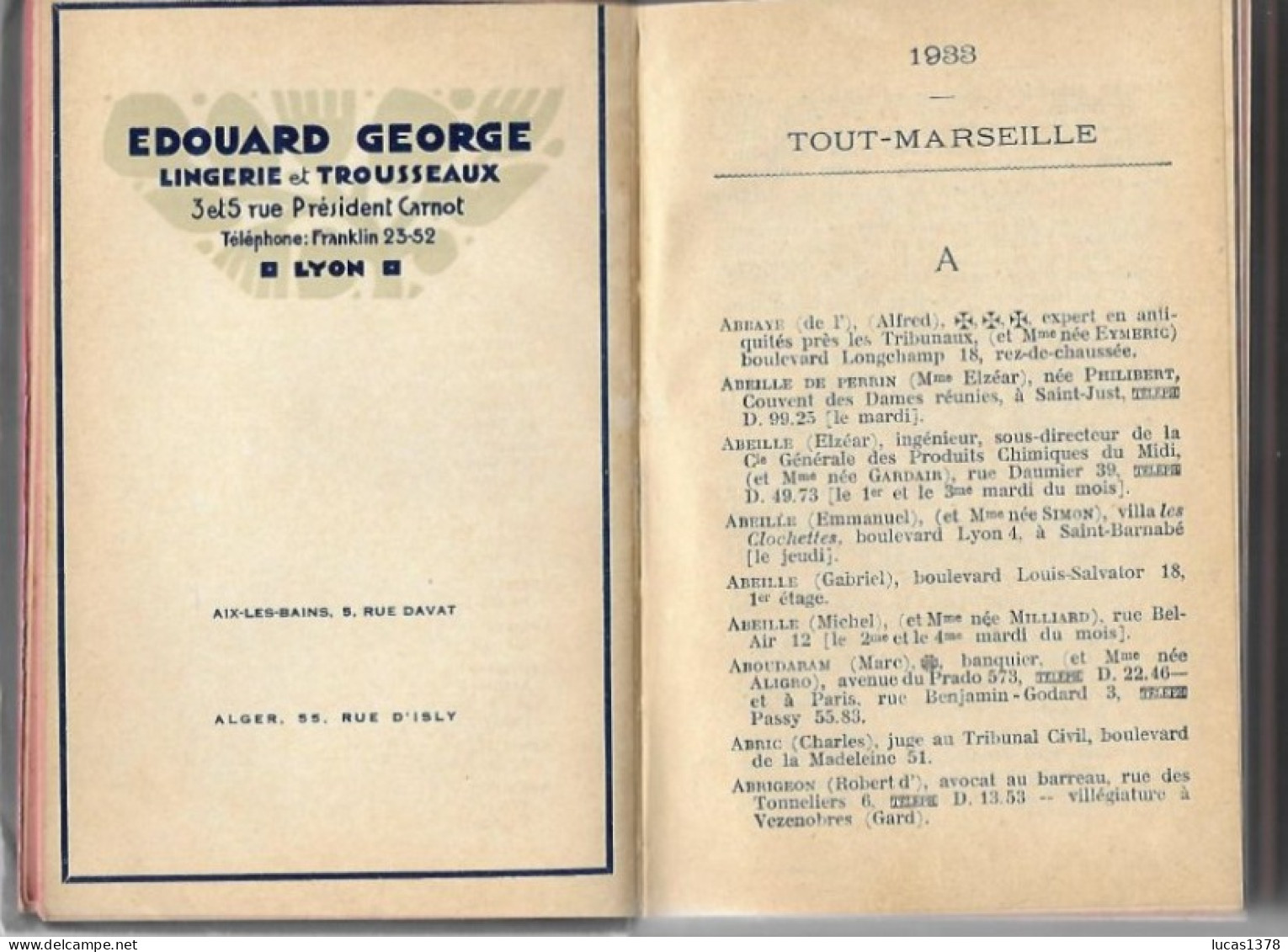 ANNUAIRE TOUT MARSEILLE ET TOUT AIX 1933 - Géographie