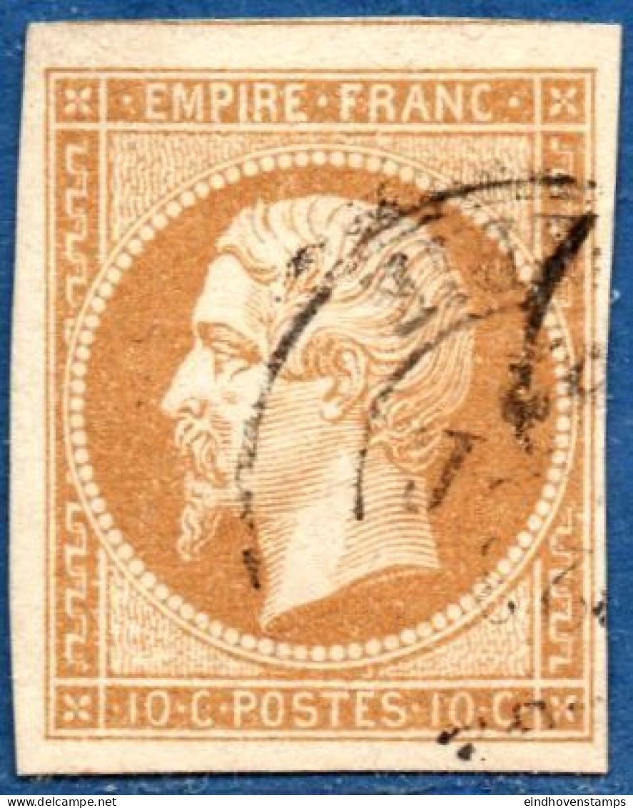 France 1853, 10 C Obliteré, Cancelled, Type 13B - 1853-1860 Napoleone III