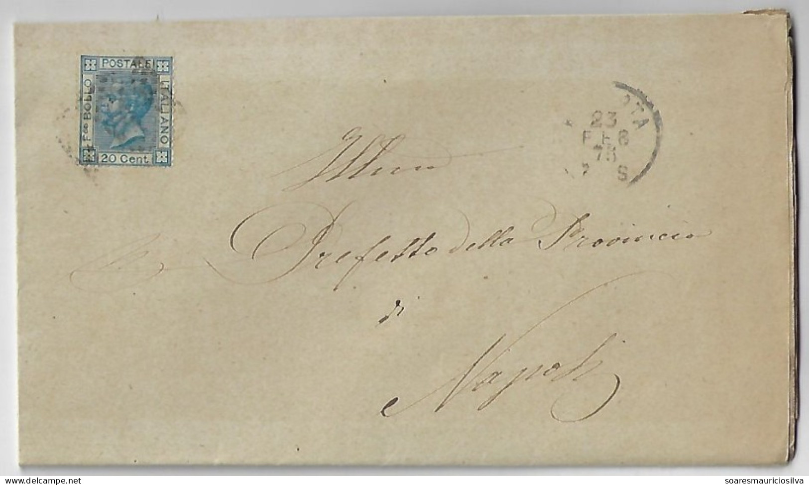 Italy 1875 Fold Cover Sent From Caserta Province Of Terra Di Lavoro To Naples Stamp King Vittorio Emanuele II 10 Cents - Storia Postale