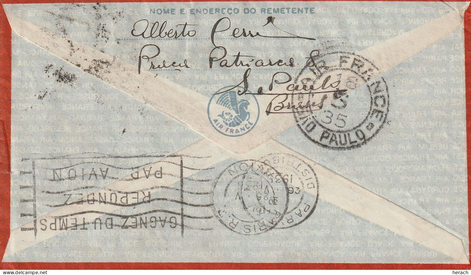 Brésil Lettre Pour La France 1935 - Covers & Documents