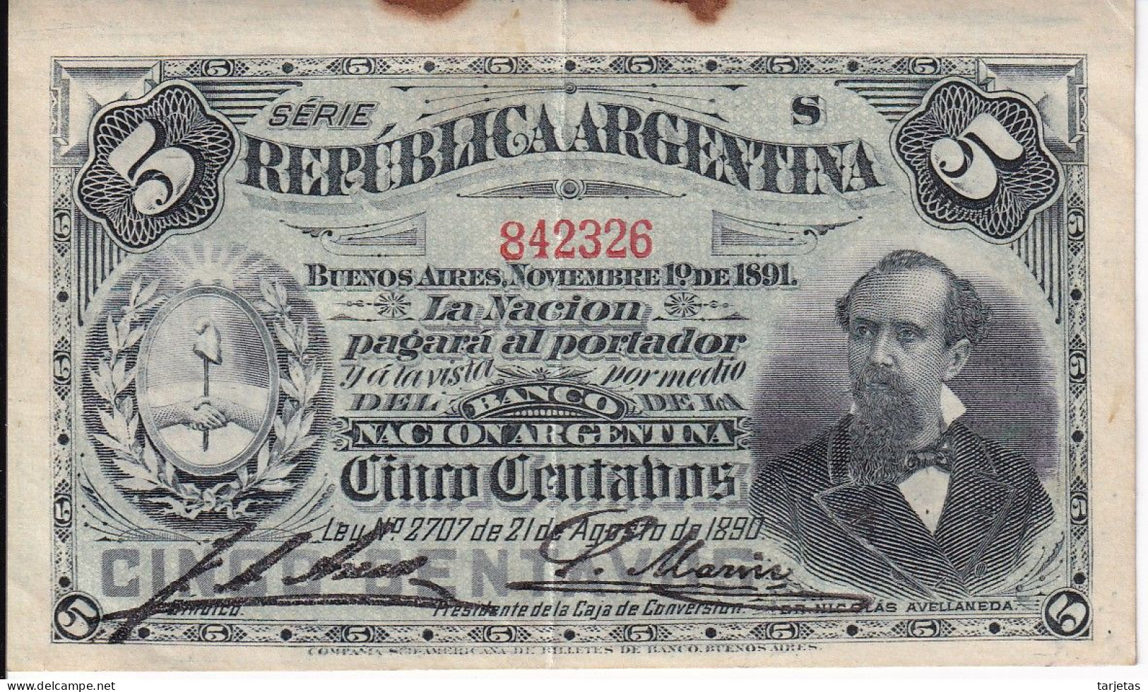 BILLETE DE ARGENTINA DE 5 CENTAVOS DEL AÑO 1891 (BANKNOTE) - Argentinië