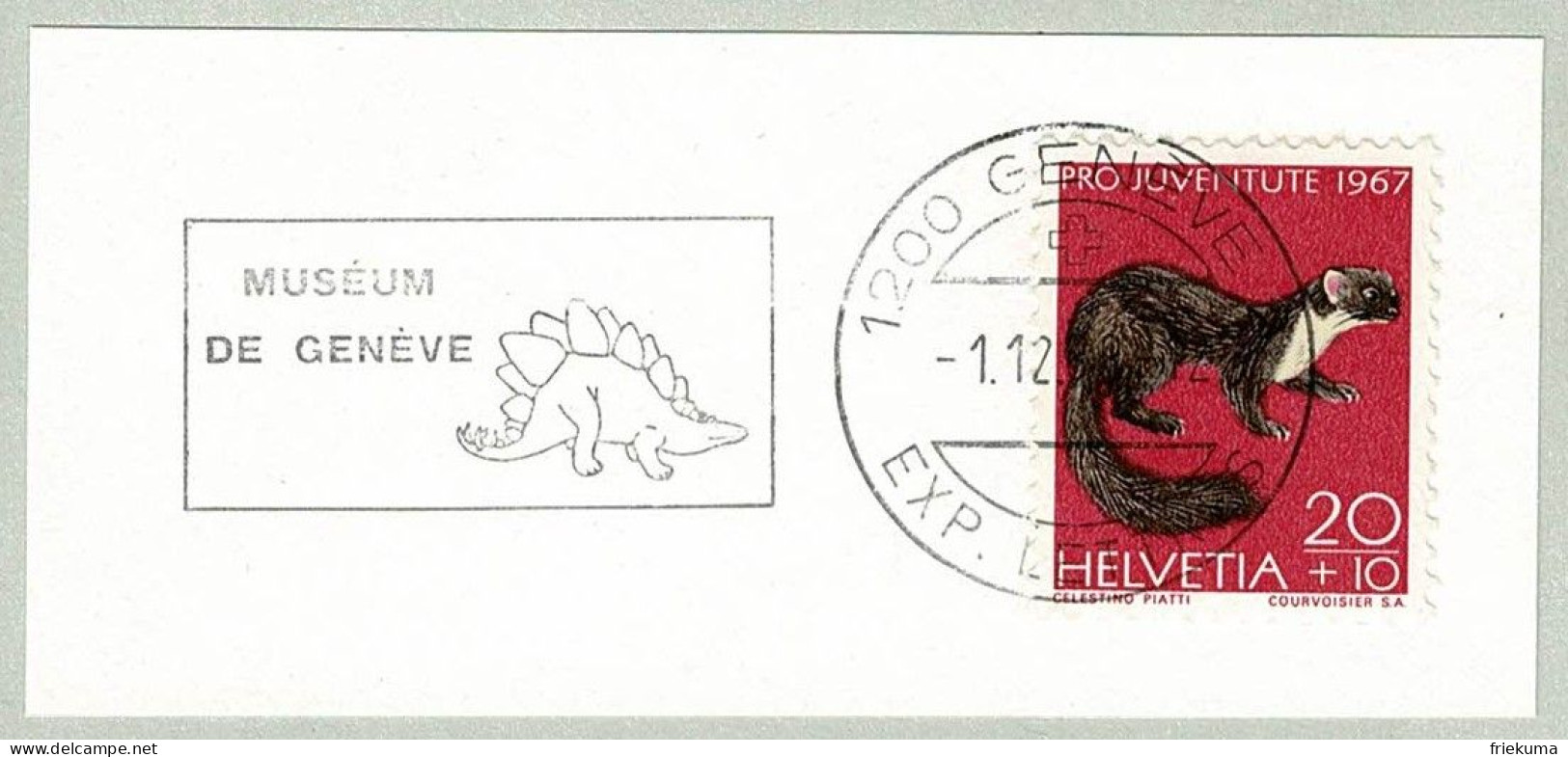 Schweiz / Helvetia 1988, Flaggenstempel Muséum Genève, Dinosaurier / Dinosaures / Dinosaur / Dinosauria - Other & Unclassified