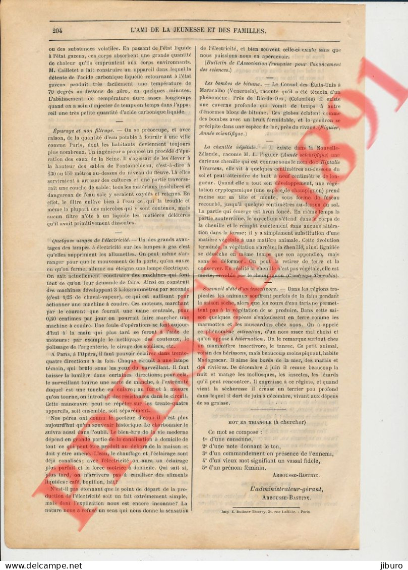 Doc 1891 Celluloïd Henri Many Eclairage électricité Opéra De Paris Chenille Hiptalis Virescens Epuration Eau Seine Paris - Ohne Zuordnung