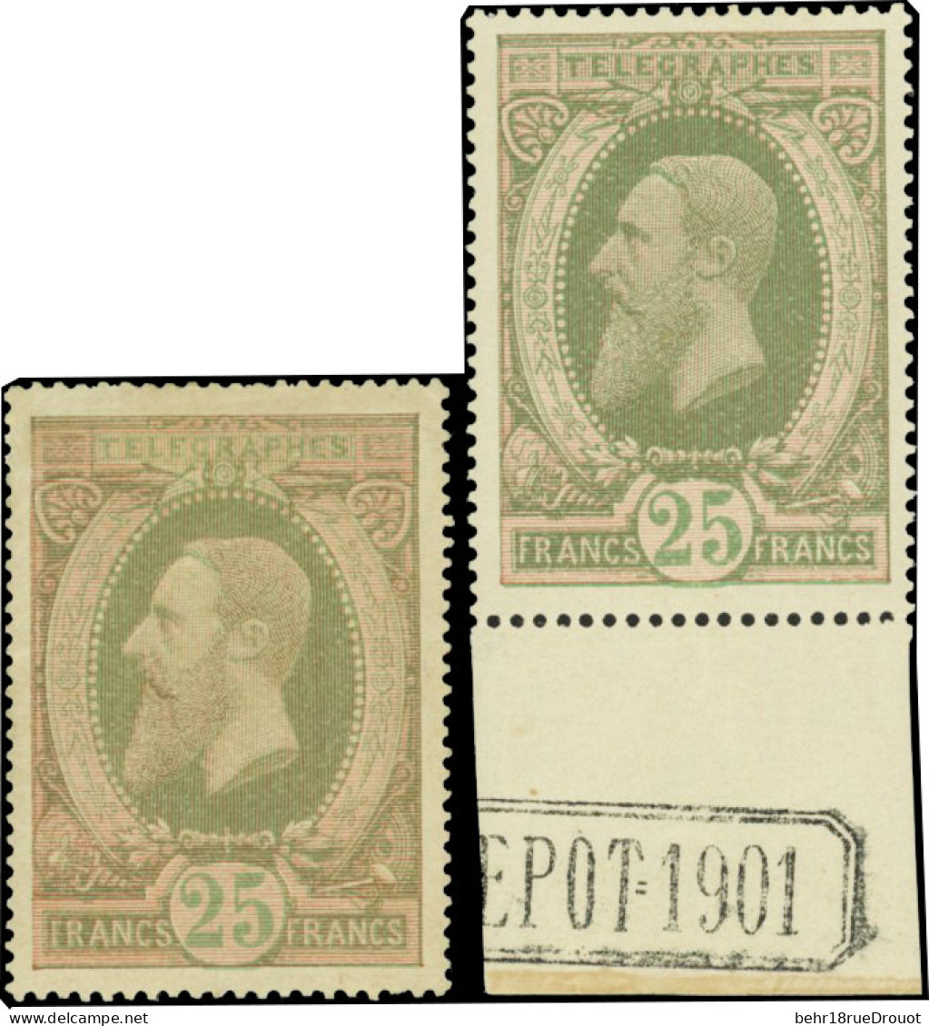 * COB#TG10/TG10A - Timbres Télégraphe. 25F. Vert Et Rose. 1ier Et 2ième Tirage. Dentelé 14 Et Dentelé 14 1/2. TB. - Otros & Sin Clasificación