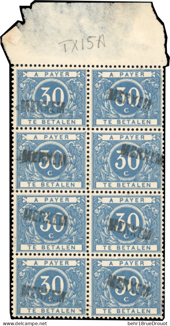 ** COB#TX15A - Timbres-Taxe. 30c. Bleu. Bloc De 6. HdeF. Type Modifié De 1895. Surcharge Bureau Distributeur. TB. - Otros & Sin Clasificación