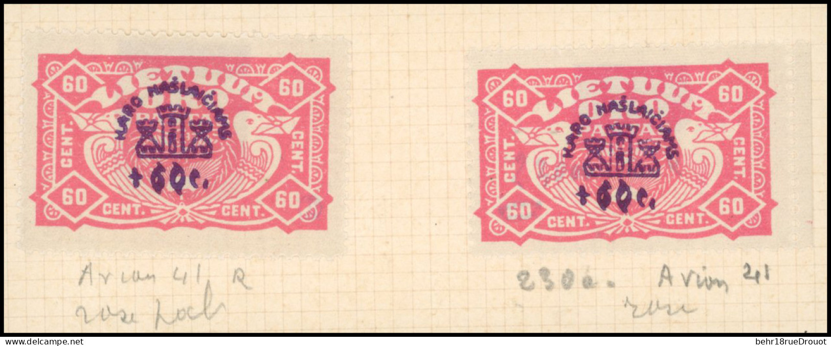 * 41 - Poste Aérienne. 60c. S/60c. Rose. Sans Filigrane. S/fragment. TB. R. - Lituania