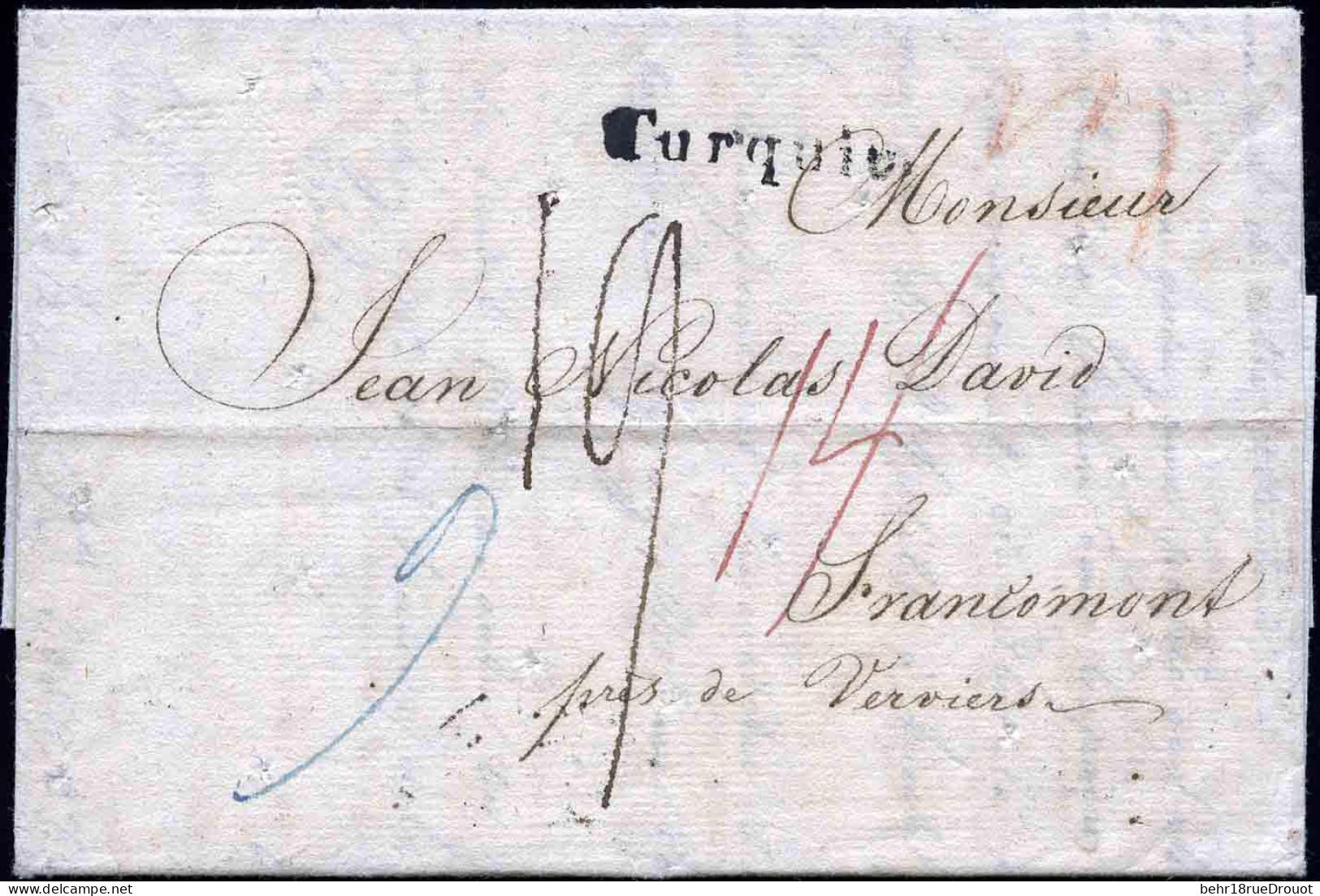 Obl. Lettre De 1826 De Constantinople à Destination De VERVIERS. Lettre Taxée à 14d. Et Frappée De La Marque "Turquie" E - Sonstige & Ohne Zuordnung