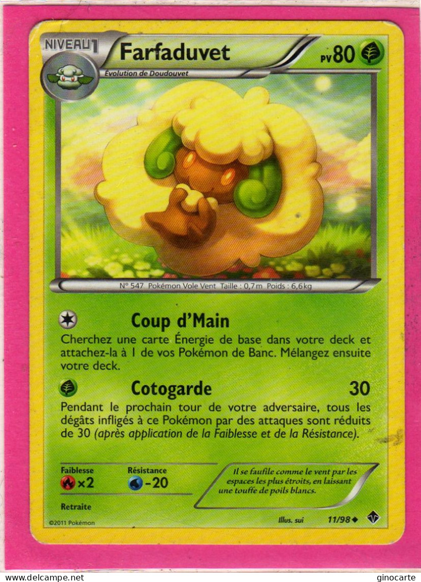 Carte Pokemon Francaise 2011 Noir Et Blanc Pouvoir Emmergeant 11/98 Farfaduvet 80pv Occasion - Nero E Bianco