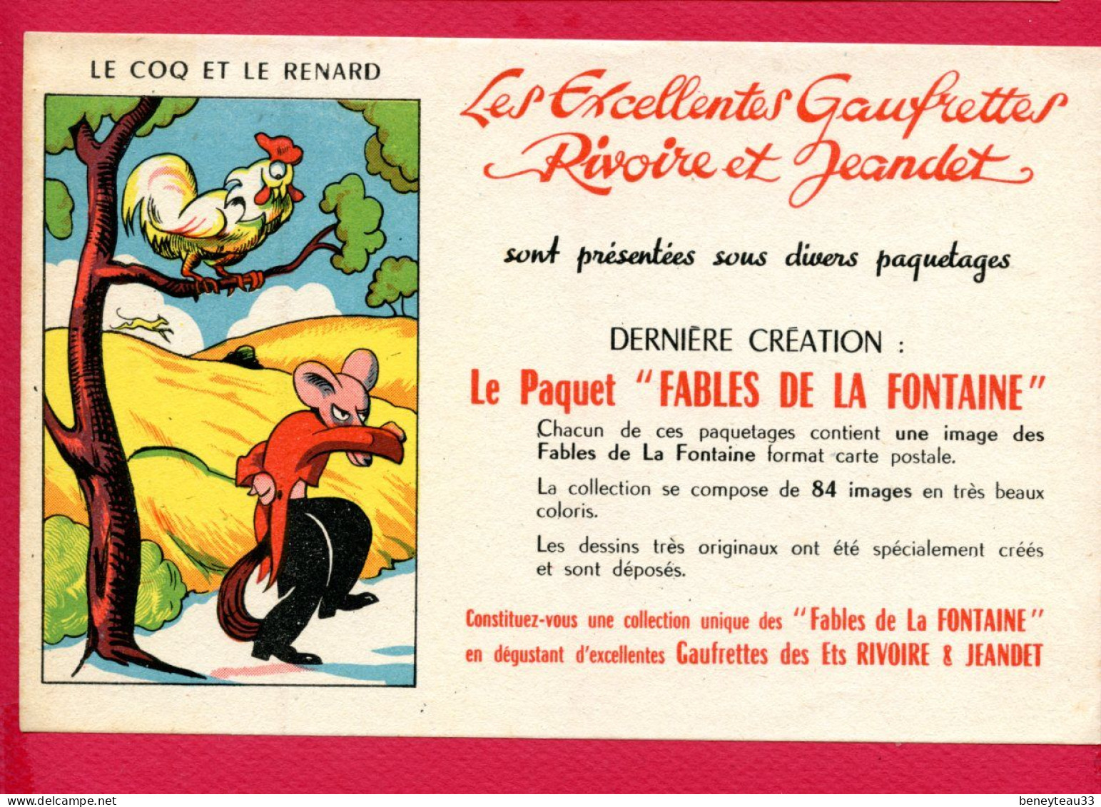 BUVARDS (Réf : BUV 027) LES EXCELLENTES GAUFRETTES RIVOIRE ET JEANDET (Le Coq Et Le Renard) - Food