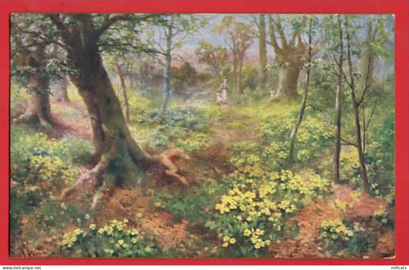 PRIMROSES IN WOODS     RAPHAEL TUCK FLOWER TIME SERIES  - Tuck, Raphael