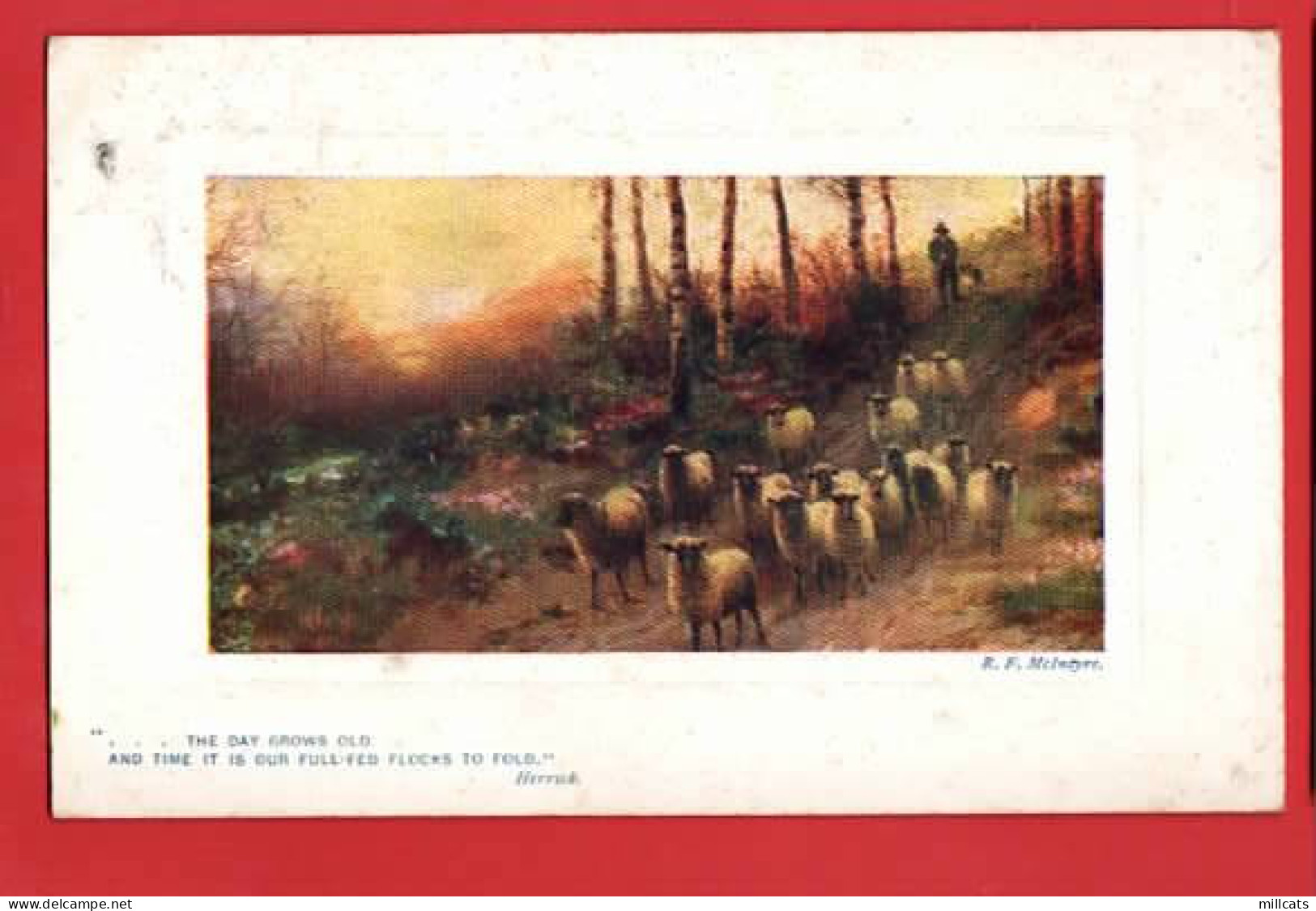 THE DAY GROWS OLD   SHEEP SHEPHERD + COLLIE  RAPHAEL TUCK RURAL ENGLAND  SERIES  Pu 1908 - Tuck, Raphael