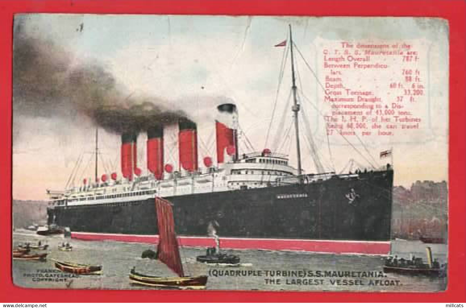 CUNARD LINER   SS MAURETANIA LEAVING LIVERPOOL  Pu 1908 - Dampfer