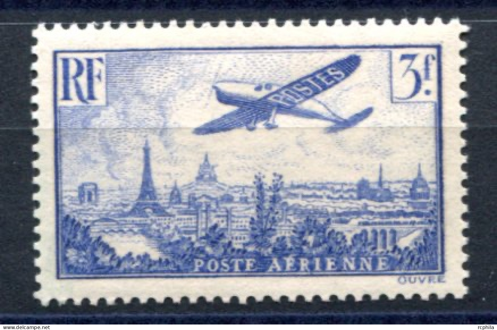 RC 27310 FRANCE COTE 45€ PA N° 12 - 3f AVION SURVOLANT PARIS NEUF ** MNH ( PETITE TACHE SUR UNE DENT EN HAUT ) - 1927-1959 Nuovi