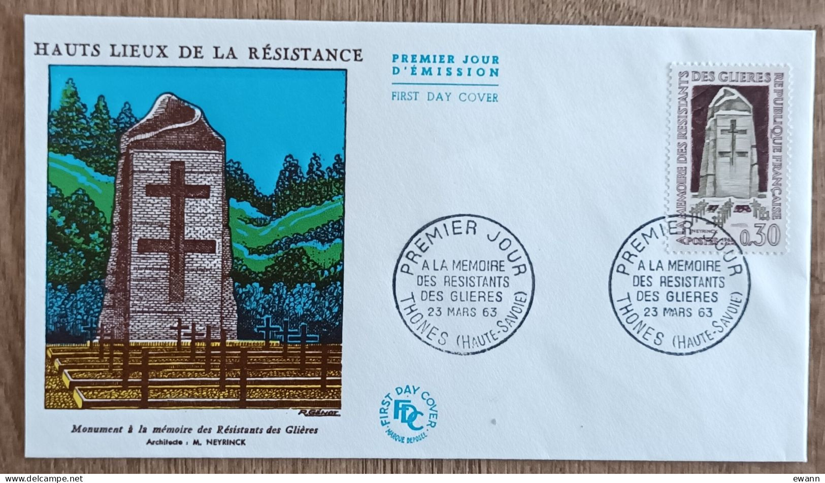 FDC 1963 - YT N°1380 - HAUTS LIEUX DE LA RESISTANCE / A LA MEMOIRE DES RESISTANTS DES GLIERES - THONES - 1960-1969