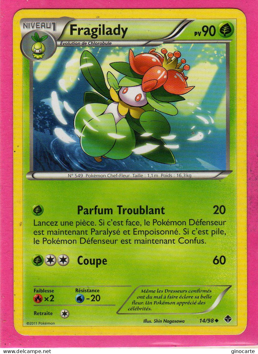 Carte Pokemon Francaise 2011 Noir Et Blanc Pouvoir Emmergeant 14/98 Fragilady 90pv Bon Etat - Nero E Bianco