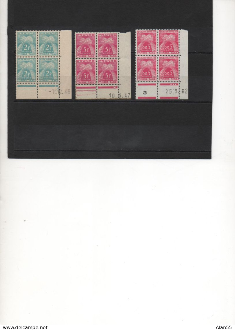 FRANCE.1946-1962.  TIMBRES-TAXE, 3 BLOCS COIN DATE, TT82.85,90, NEUF**. - 1859-1959.. Ungebraucht