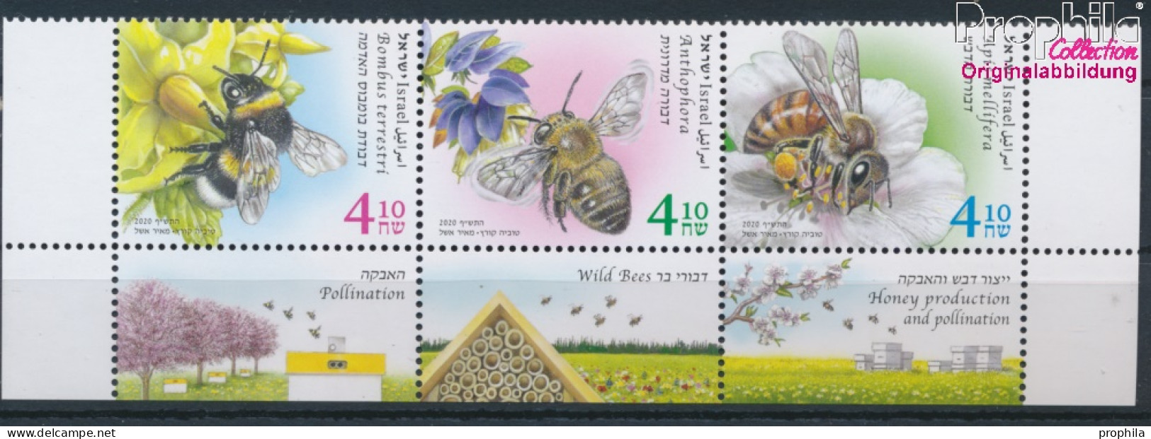 Israel 2719-2721 Dreierstreifen (kompl.Ausg.) Mit Tab Postfrisch 2020 Bienen (10348714 - Neufs (avec Tabs)