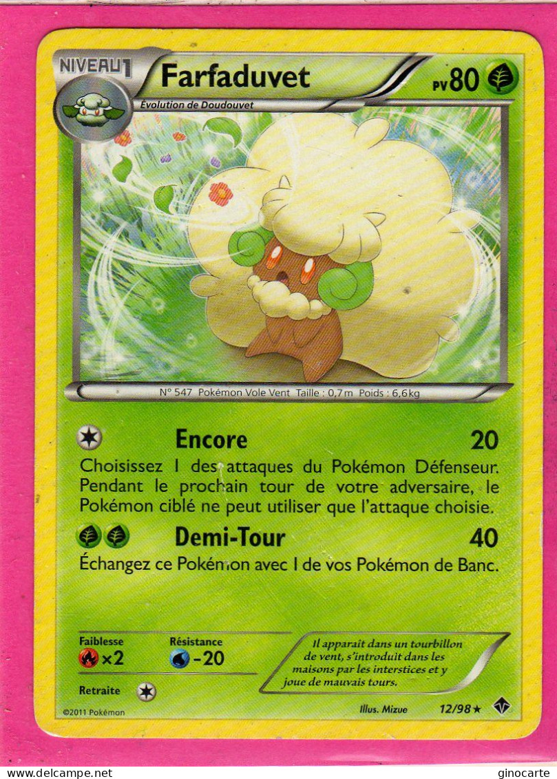 Carte Pokemon Francaise 2011 Noir Et Blanc Pouvoir Emmergeant 12/98 Farfaduvet 80pv Occasion - Black & White