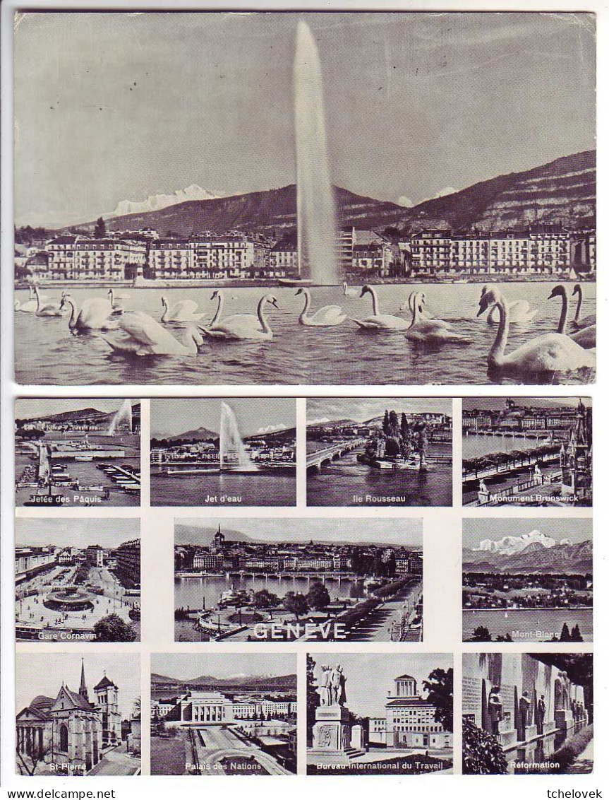 (99). Suisse. Geneve. La Rade. Le Jet D'eau X2 Mont Blanc & La Rade 1953 & Multivuex2 Jet D'eau Horloge - Genève