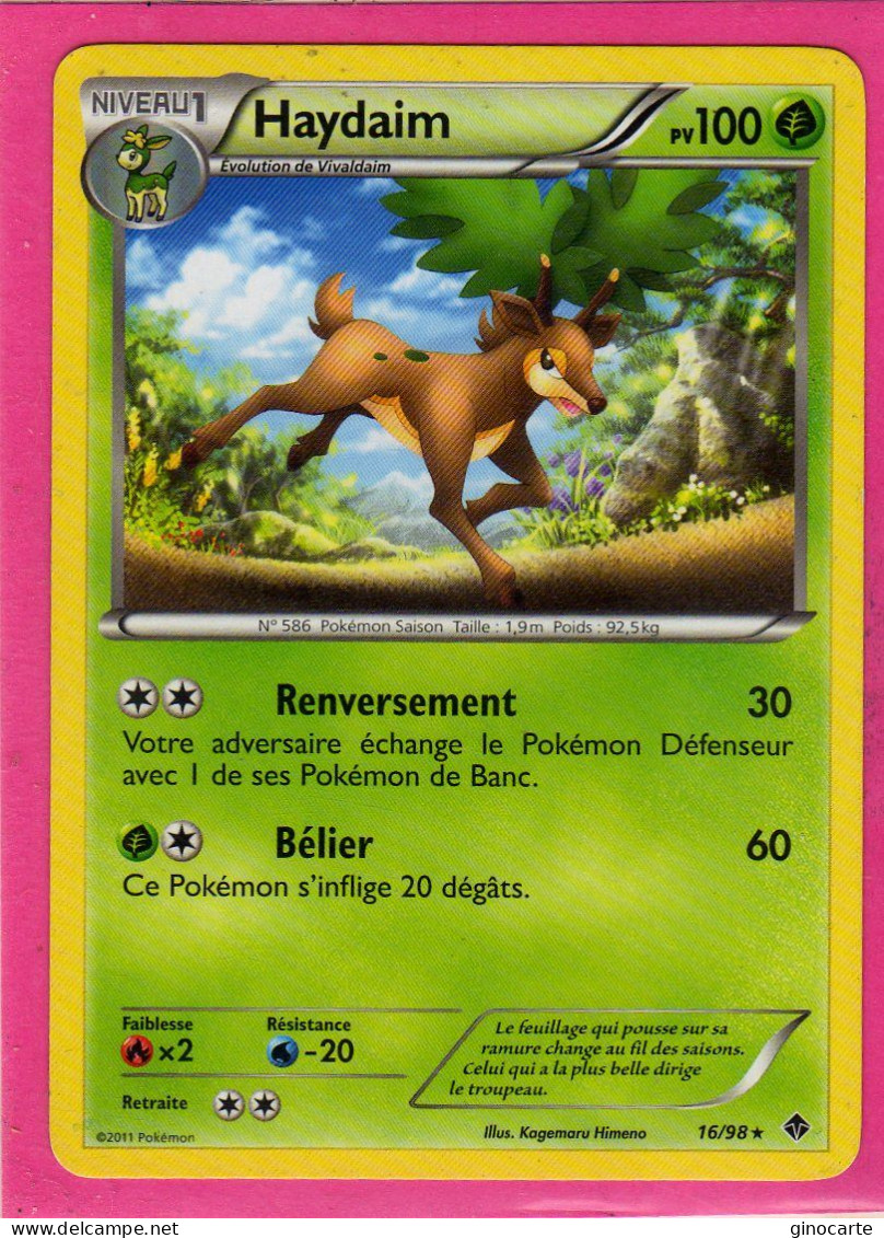 Carte Pokemon Francaise 2011 Noir Et Blanc Pouvoir Emmergeant 16/98 Haydaim 100pv Bon Etat - Noir & Blanc