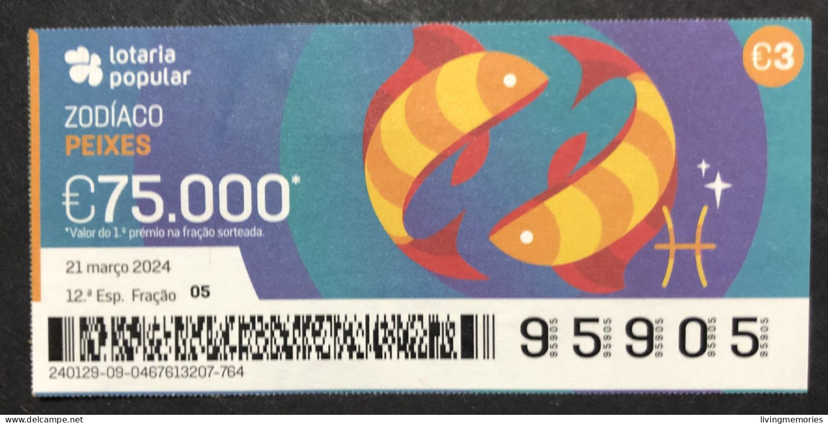 116 P, 1 X Lottery Tickets, Portugal, « ZODÍACO, PEIXES », « ZODIAC, FISHES », 2024 - Billets De Loterie