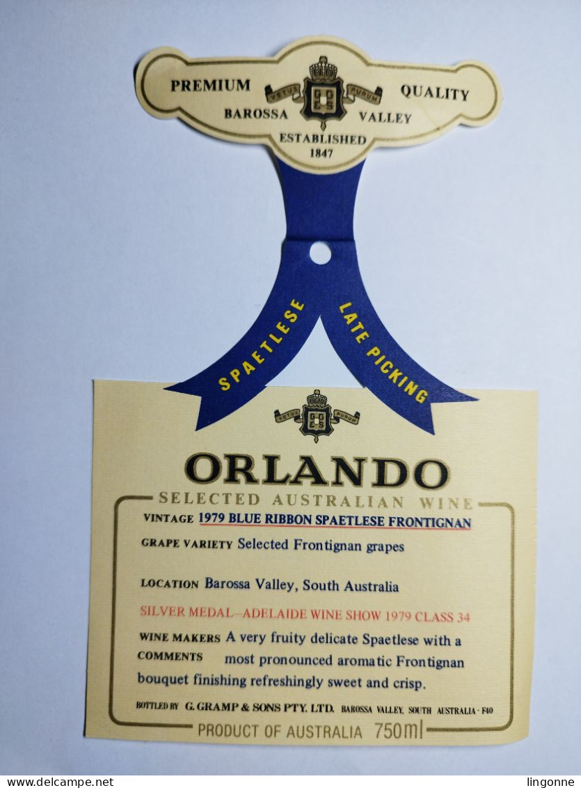 1979 Etiquette AUSTRALIA ORLANDO BLUE RIBBON SPAETLESE FRONTIGNAN PREMIUM QUALITY BAROSSA VALLEY - Other & Unclassified