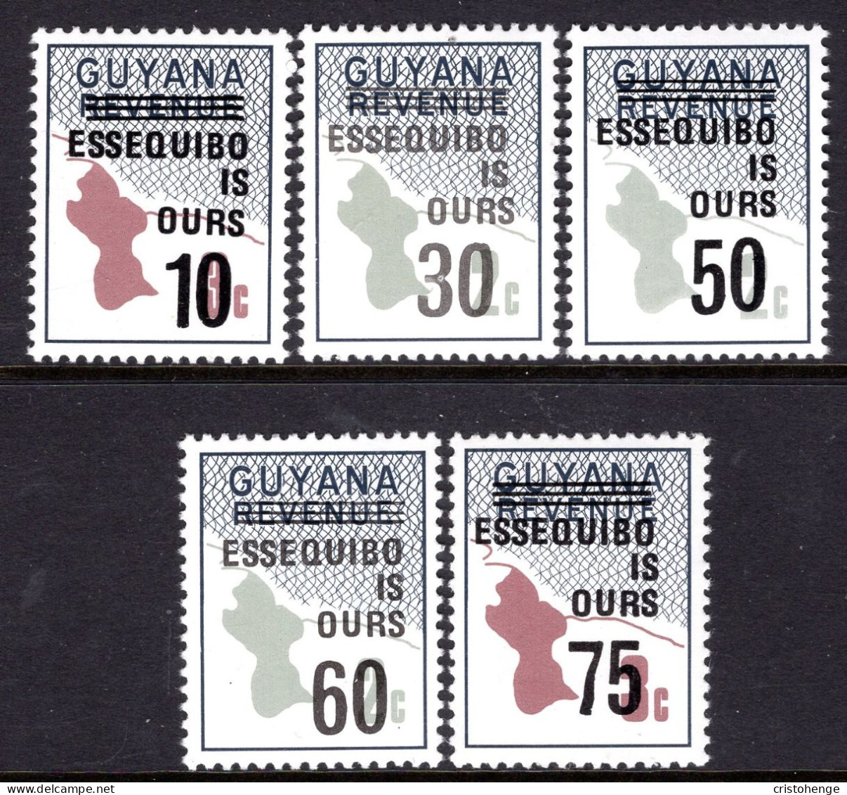 Guyana 1981 Map Of Guyana Surcharges Set HM (SG 771-775) - Guyana (1966-...)