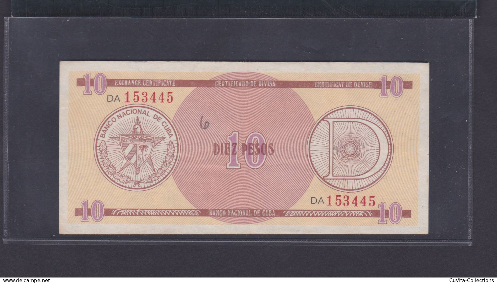 CUBA Certificado De Divisa 10 PESOS 1987 SERIE D XF/EBC- (Serie De La Bola) Billete Dificil - Kuba