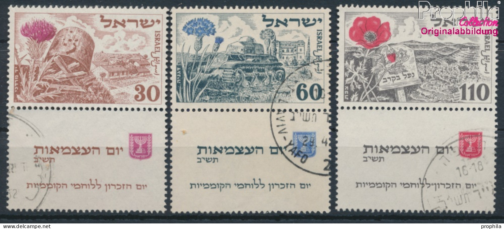 Israel 69-71 Mit Halbtab (kompl.Ausg.) Gestempelt 1952 Unabhängigkeit: Blumen (10348749 - Used Stamps (with Tabs)