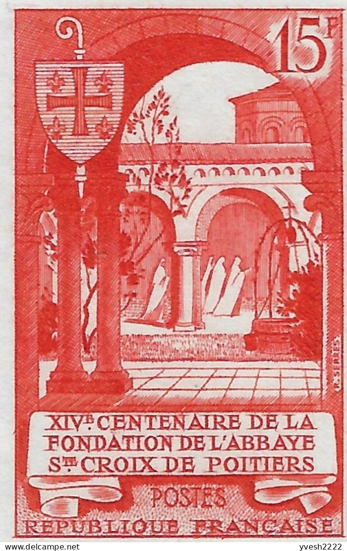 France 1952 Y&T 926. Feuillet De Luxe. Abbaye Sainte Croix De Poitiers, 1400 Ans - Abdijen En Kloosters