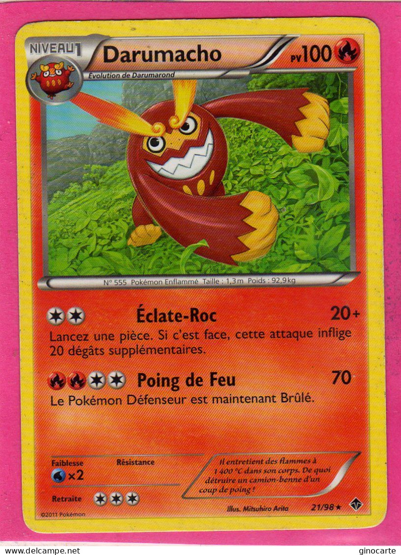 Carte Pokemon Francaise 2011 Noir Et Blanc Pouvoir Emmergeant 21/98 Darumacho 100pv Occasion - Black & White