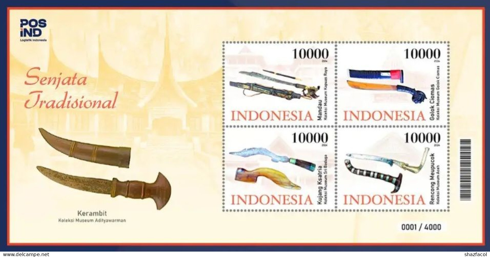 Indonesia Indonesie 2024 Stamp Souveneer Sheet Traditional Weapon - Indonesia