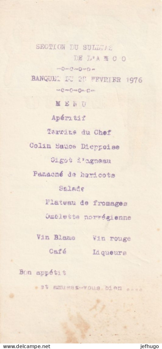 MENU HUMORISTIQUE AVEC JOLI DECORS AU MENU : PICON LUILEFESS,  LE GRUYERE AU TROU DE BALE ETC......SCAN R.V - Menu