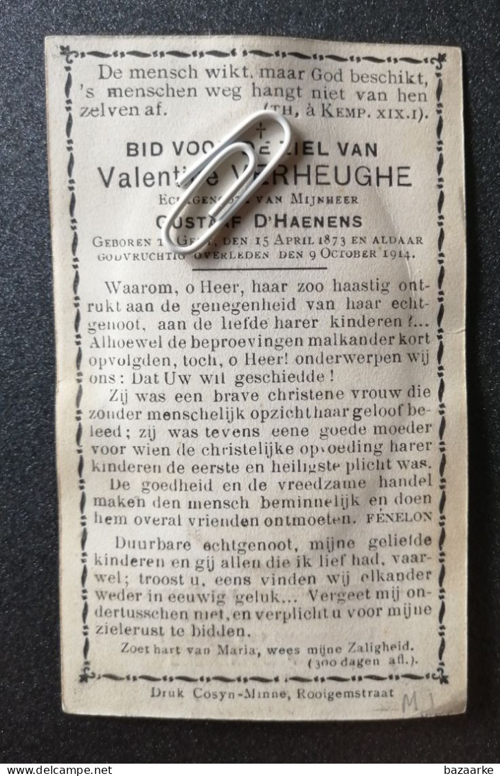 VALENTINE VERHEUGHE ° GENT 1873 + 1914 / GUSTAAF  D 'HAENENS - Images Religieuses