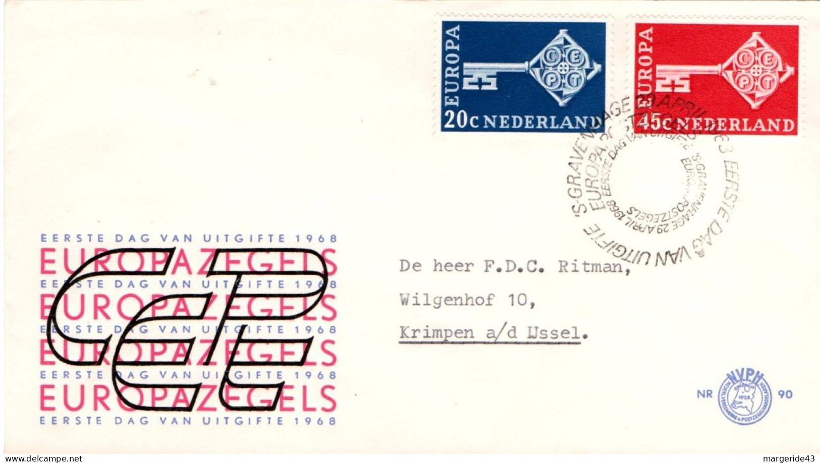 EUROPA FDC 1968 PAYS BAS - 1968